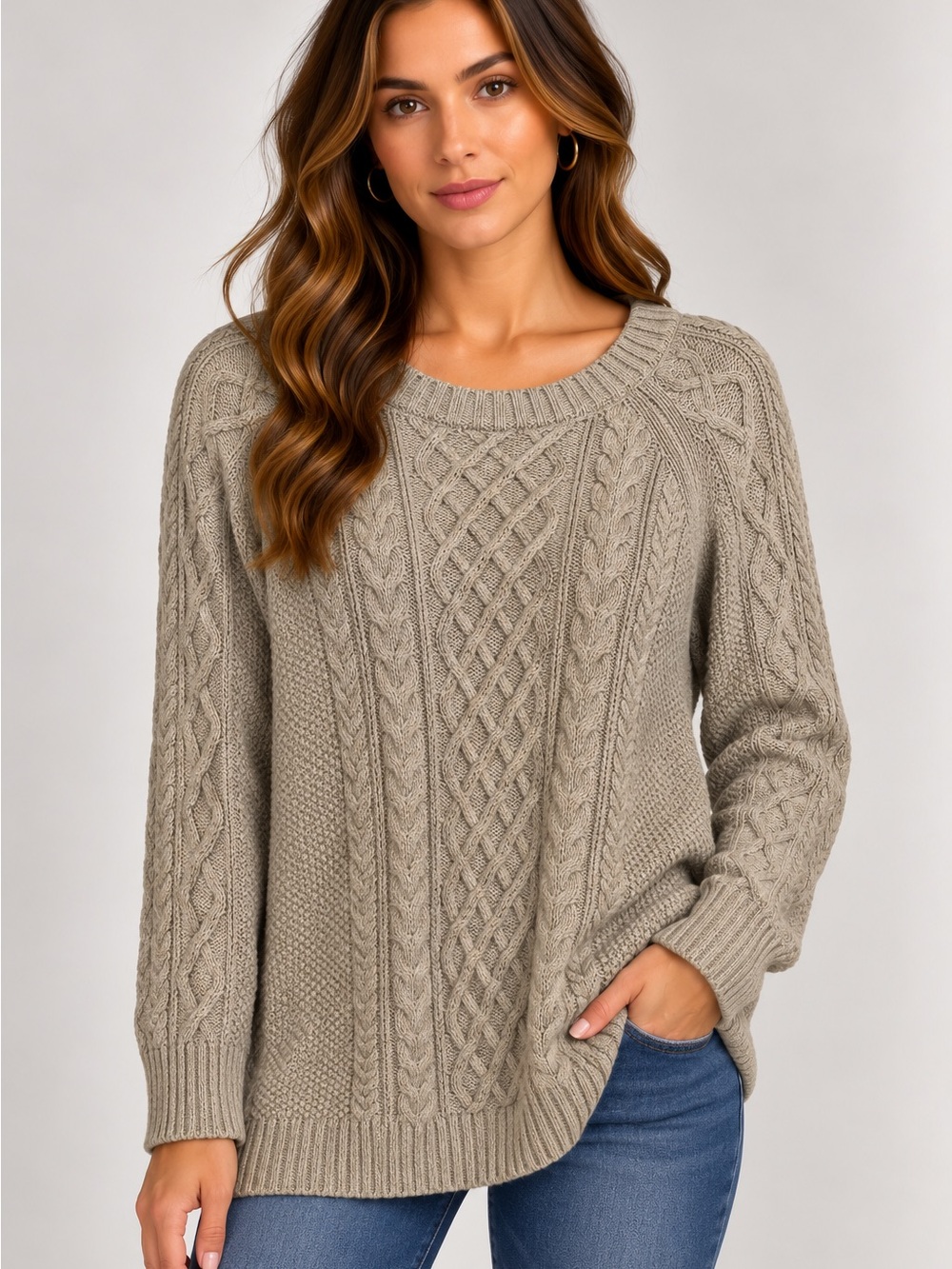 GAP Grey Cable-Knit Crewneck Sweater